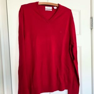 NWOT men’s Calvin Klein v neck red merino sweater